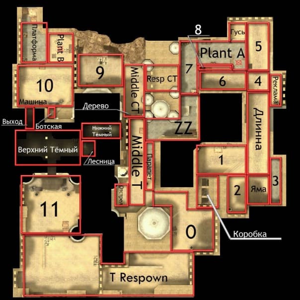 Обозначения на карте de_dust2 в CS Source Обозначения на карте de_dust2 в CS Source